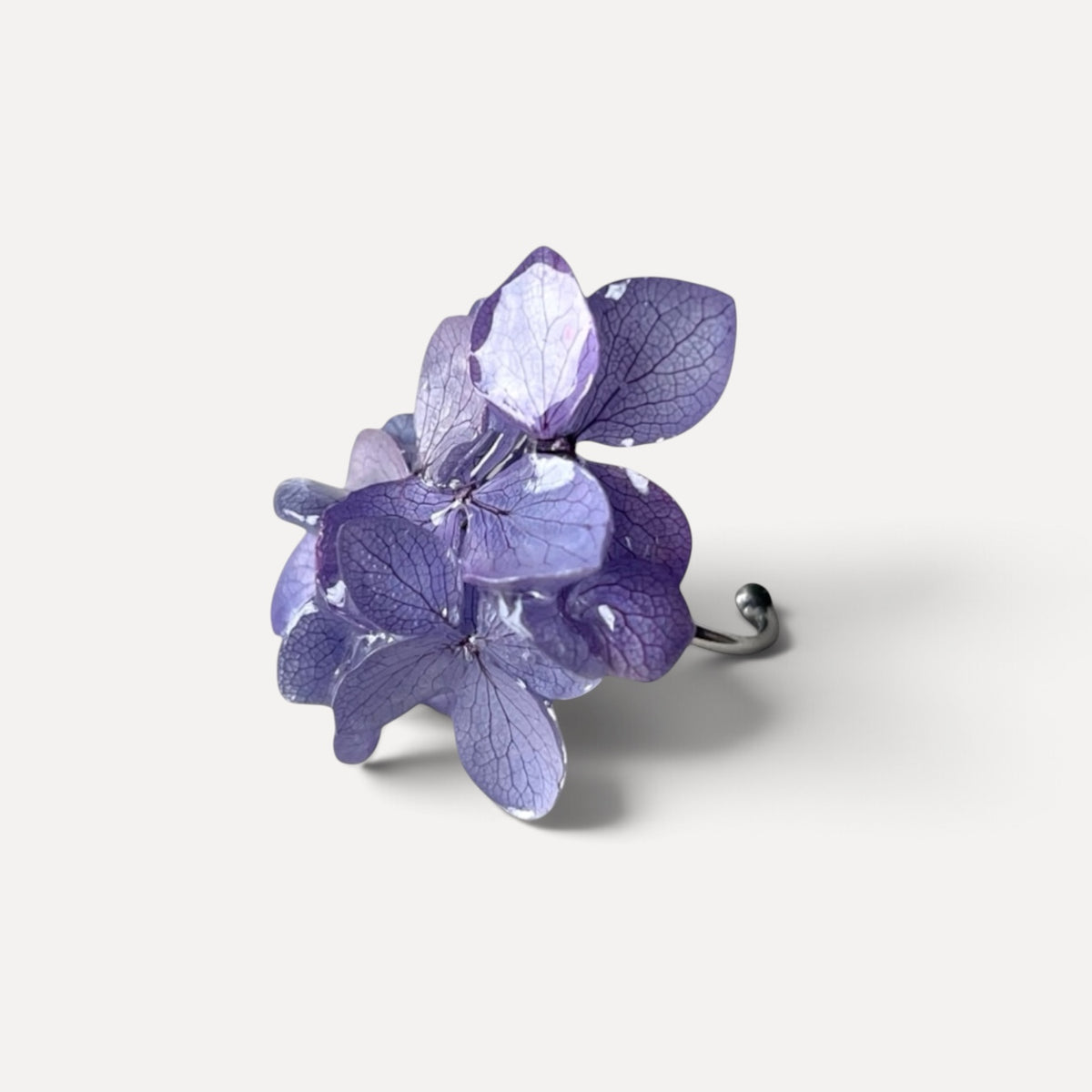 ANELLO IN ACCIAIO CON FIORI DI ORTENSIA LILLA VERA