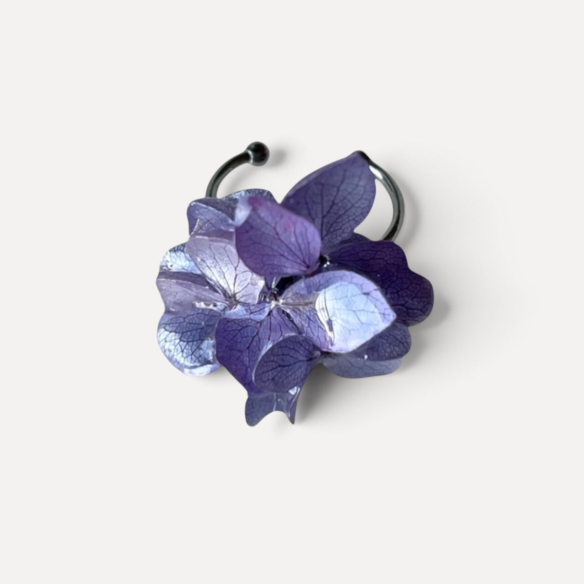 ANELLO IN ACCIAIO CON FIORI DI ORTENSIA LILLA VERA