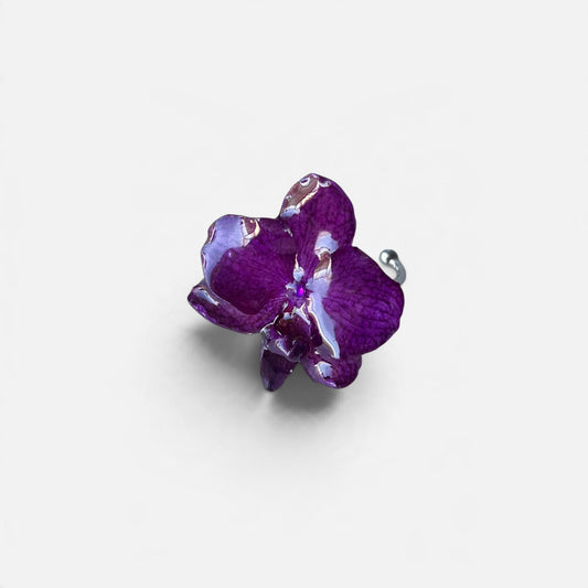 ANELLO IN ACCIAIO CON FIORE DI ORCHIDEA VERA