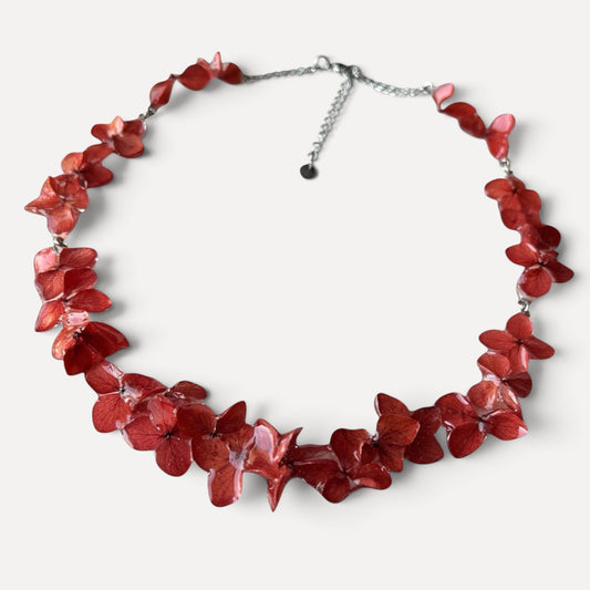 COLLANA GIROCOLLO CON FIORI VERI DI ORTENSIE ARANCIONI
