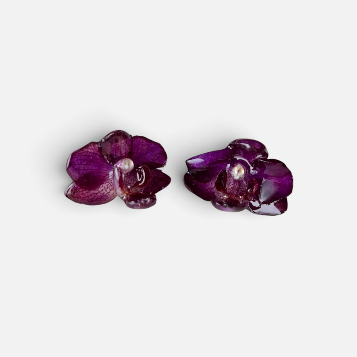 ORECCHINI BOTTONCINO CON FIORI VERI DI ORCHIDEA VIOLA