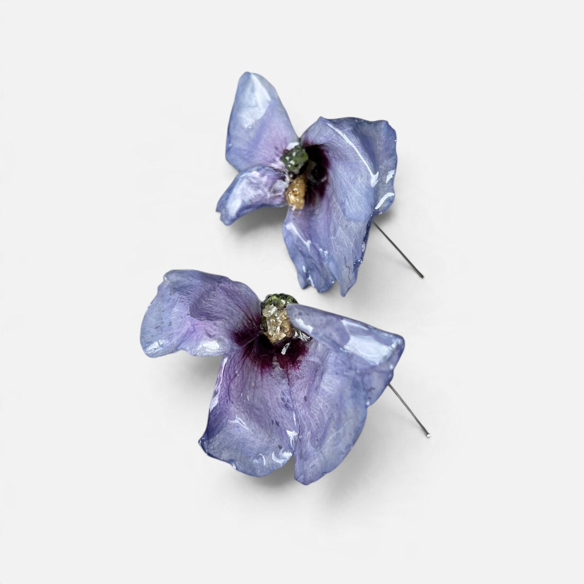 ORECCHINI MAXI CON FIORI VERI DI HIBISCUS BLUE BIRD