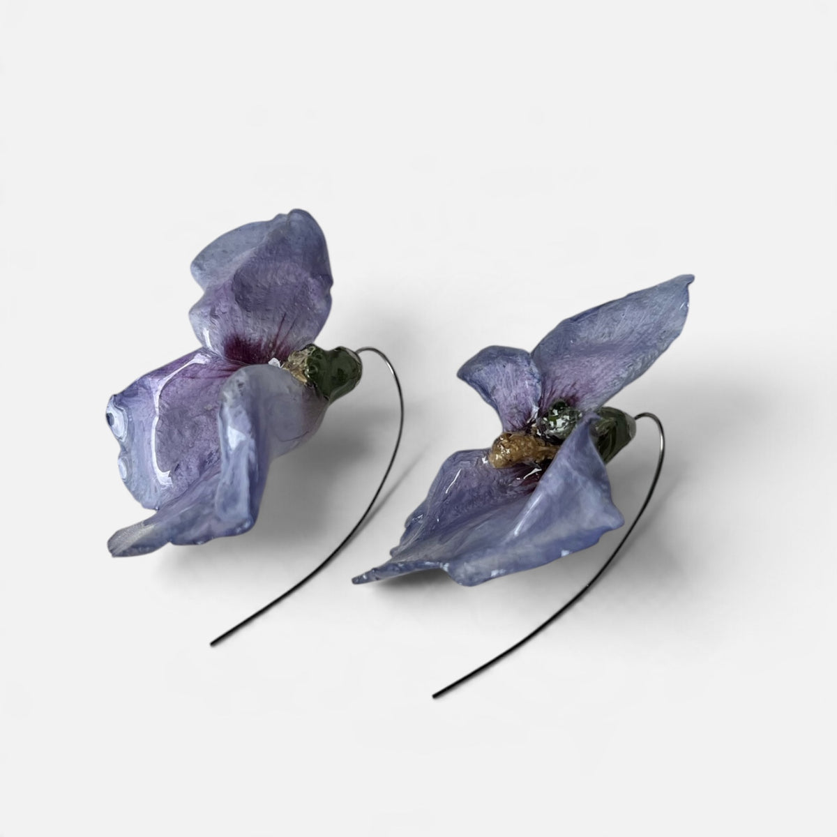 ORECCHINI MAXI CON FIORI VERI DI HIBISCUS BLUE BIRD