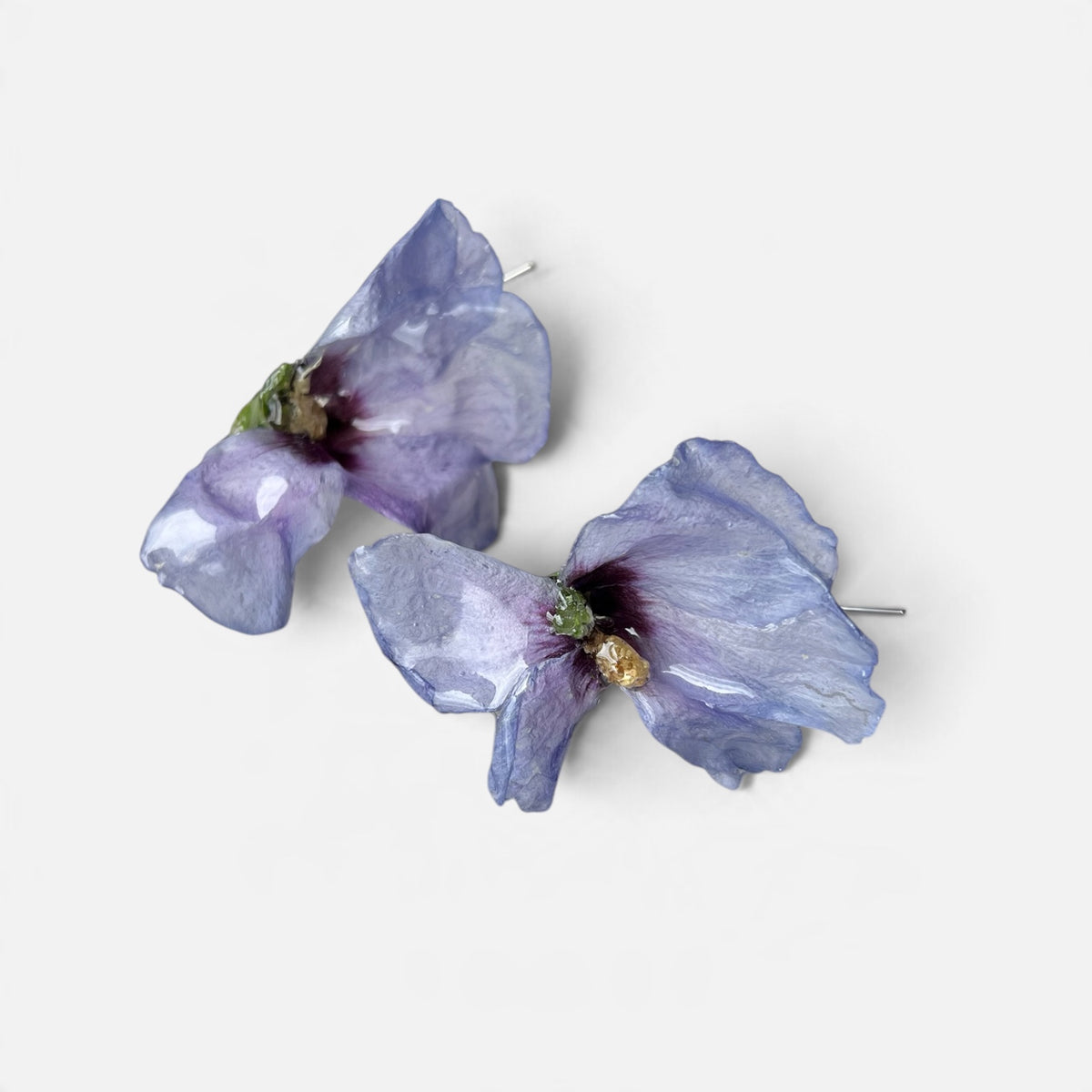 ORECCHINI MAXI CON FIORI VERI DI HIBISCUS BLUE BIRD