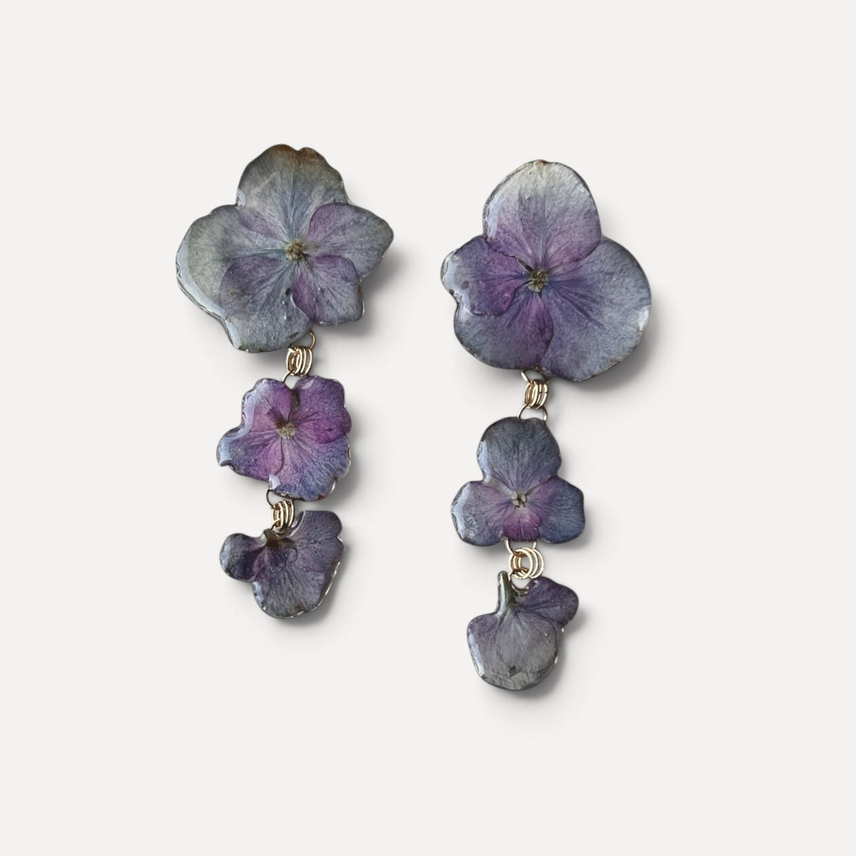 ORECCHINI PENDENTI CON FIORI VERI DI ORTENSIA